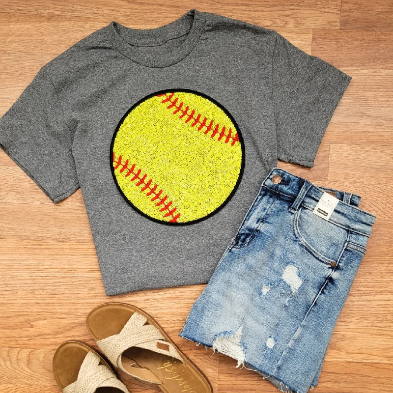 Hazel Blues® |  Large Softball Sequin Patch TeeCotton T-Shirts