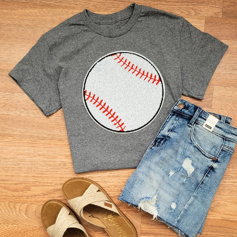 Hazel Blues® |  Large Baseball Sequin Patch TeeLinen T-Shirts