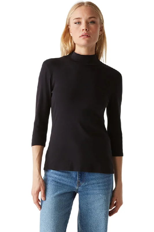 Michael Stars Nico Mock Neck Tee in BlackMetallic T-Shirts