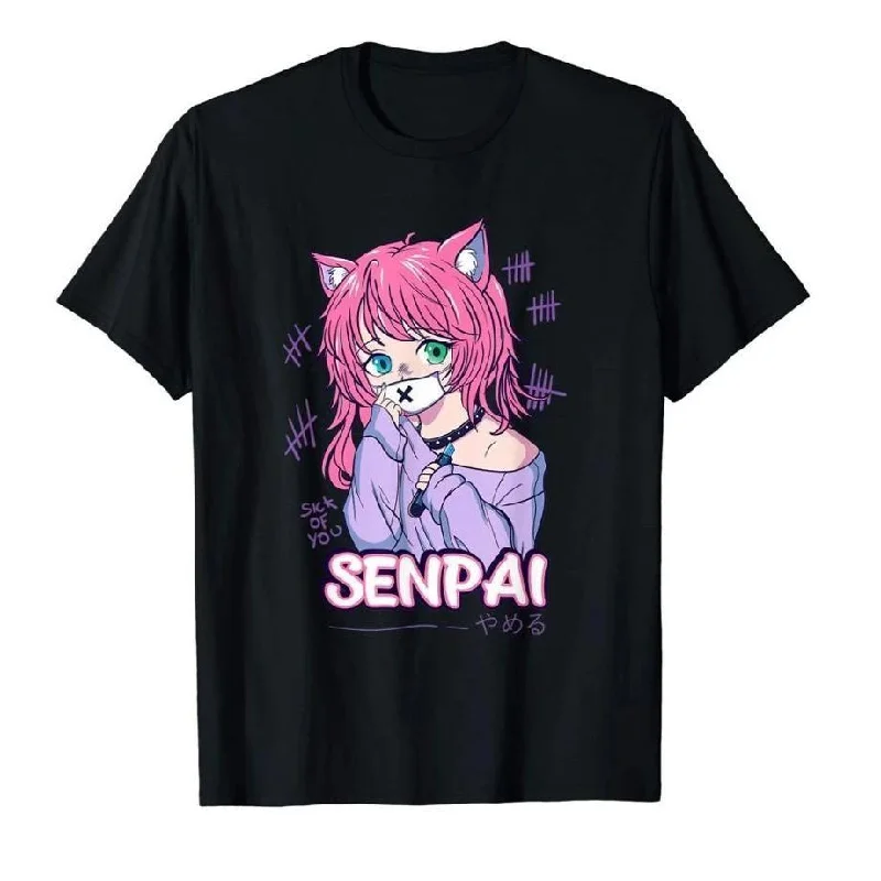 Senpai Neko TeeBoat Neck T-Shirts