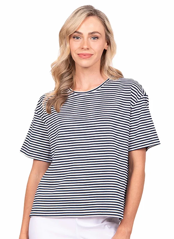 WILLOWS STRIPED RELAXED TEE - NAVY / WHITELace-Up T-Shirts