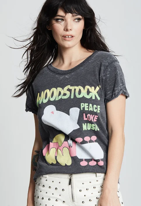 WoodStock Peace Love Music Black Burnout TeeDistressed T-Shirts