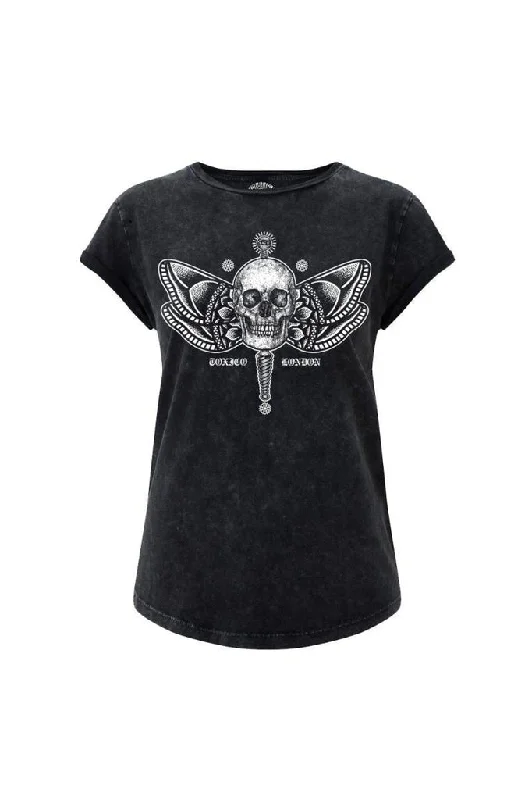 Butterfly Skull Rolled Sleeve TeeRibbed Cuff T-Shirts